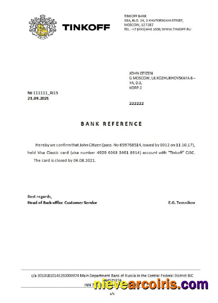 Russia Tinkoff closure reference usd in English